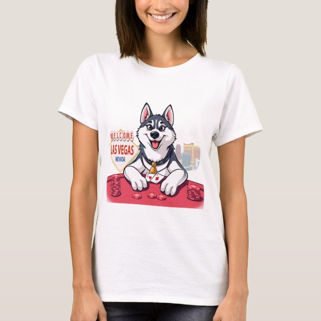 Husky Playing Poker Las Vegas Nevada T-Shirt (Front)