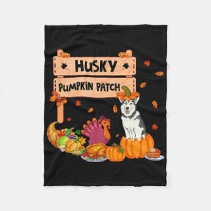 Husky Pumpkin Patch Thanksgiving Dog In Pumpkin Fa Fleece Blanket