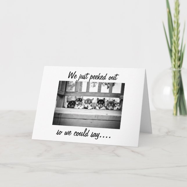 HUSKY PUPPIES COME TO SAY MERRY CHRISTMAS HOLIDAY CARD (Front)