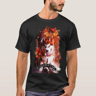 Husky Puppy Dog Watercolor Splatters T-Shirt
