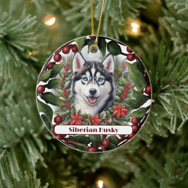 Husky Puppy Holiday Custom Christmas  Ceramic Tree Decoration (Tree)