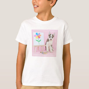 Husky Puppy Painting a Rainbow Flower T-Shirt