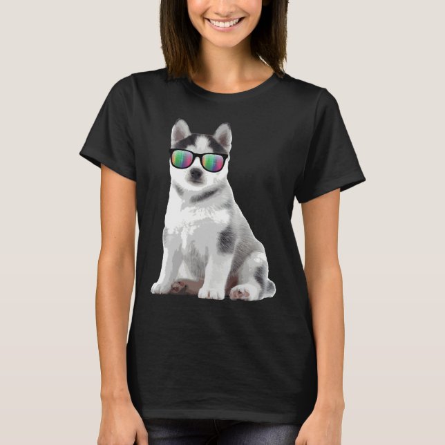 Husky Puppy Sunglasses Dogs Animals T-Shirt (Front)
