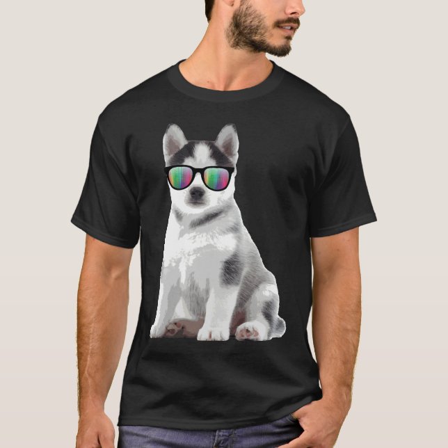 Husky Puppy Sunglasses Dogs Animals T-Shirt (Front)