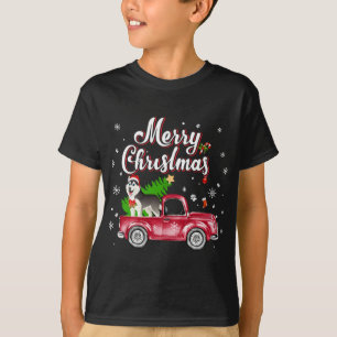 Husky Retriever Rides Red Truck Christmas Pajama T-Shirt
