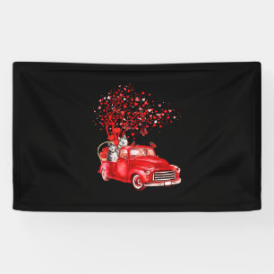 Husky Riding Red Truck  Valentine Butterfly Heart Banner