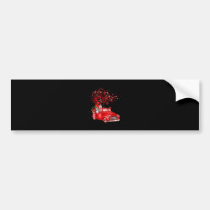 Husky Riding Red Truck Valentine Butterfly Heart Bumper Sticker