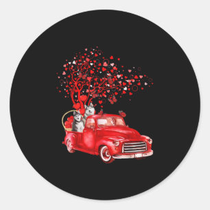 Husky Riding Red Truck Valentine Butterfly Heart Classic Round Sticker
