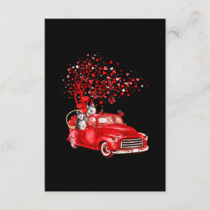 Husky Riding Red Truck Valentine Butterfly Heart Enclosure Card