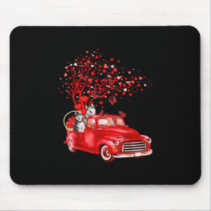 Husky Riding Red Truck Valentine Butterfly Heart Mouse Mat