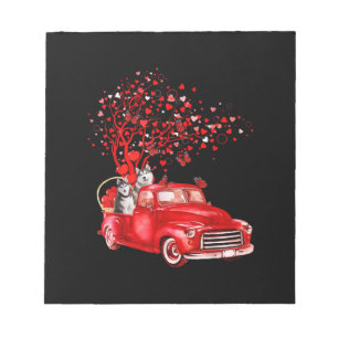 Husky Riding Red Truck  Valentine Butterfly Heart Notepad