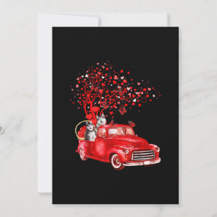 Husky Riding Red Truck Valentine Butterfly Heart Save The Date