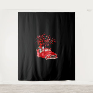 Husky Riding Red Truck Valentine Butterfly Heart Tapestry