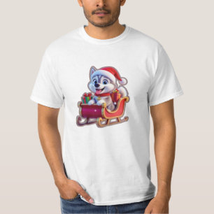 Husky Riding Santa’s Sleigh – Cute 3D Christmas Ca T-Shirt