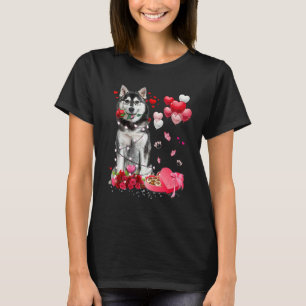 Husky Rose Heart Happy Valentine Day Dog Mom T-Shirt