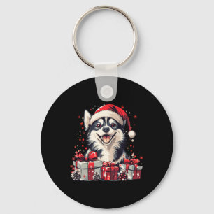 Husky Santa Hat Funny Christmas Siberian Husky Dog Key Ring