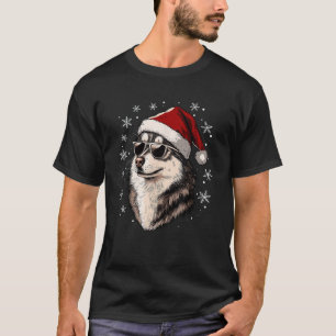Husky Santa Hat Funny Cute Dog Mom Dad Christmas  T-Shirt