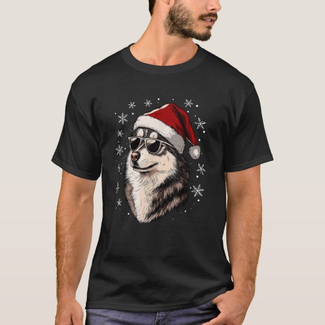 Husky Santa Hat Funny Cute Dog Mum Dad Christmas  T-Shirt (Front)
