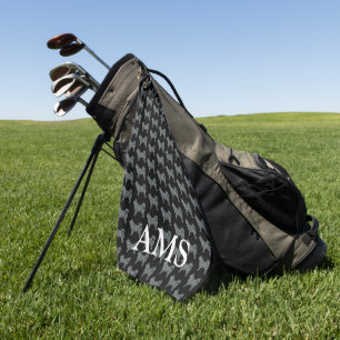 Husky Siberian Cute Dog Silhouette Y&B Grid Black Golf Towel