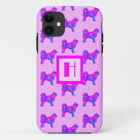 Husky Siberian Dog Lover Pink & Blue Monogram