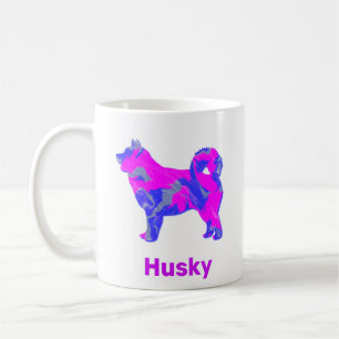 Husky Siberian Dog Pink, Blue & White Coffee Mug