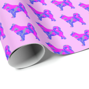 Husky Siberian Dog Silhouette Blue Pink on Pink Wrapping Paper