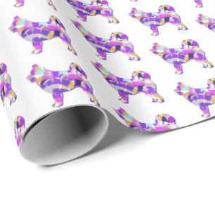 Husky Siberian Dog Silhouette Multi Colour White Wrapping Paper