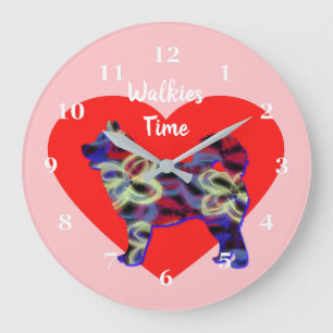 Husky Siberian Dog Silhouette Valentine’s Day Pink Large Clock