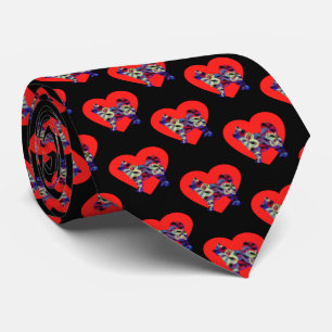 Husky Siberian Dog Silhouette Valentines Day Heart Tie