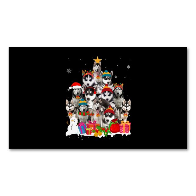 Husky |Siberian Husky Christmas Tree Pet Dog Lover Magnetic Business Card (Front)