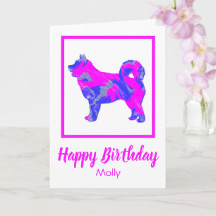 Husky Siberian Pink Silhouette Dog Funny Birthday Card