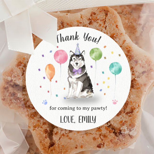 Husky Sibir Dog Birthday Thank You Classic Round Sticker (Creator Uploaded)
