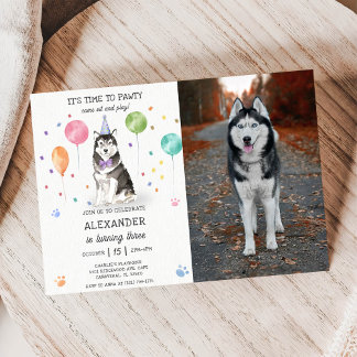 Husky Sibir Dog Pawty Puppy Birthday Pink  Invitation