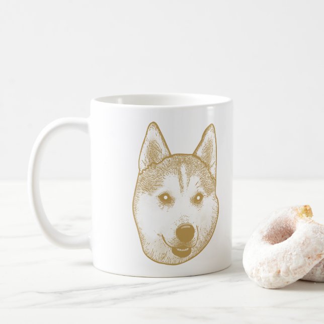 Husky Sibir Dog Personalised Hand Drawing Coffee Mug (With Donut)