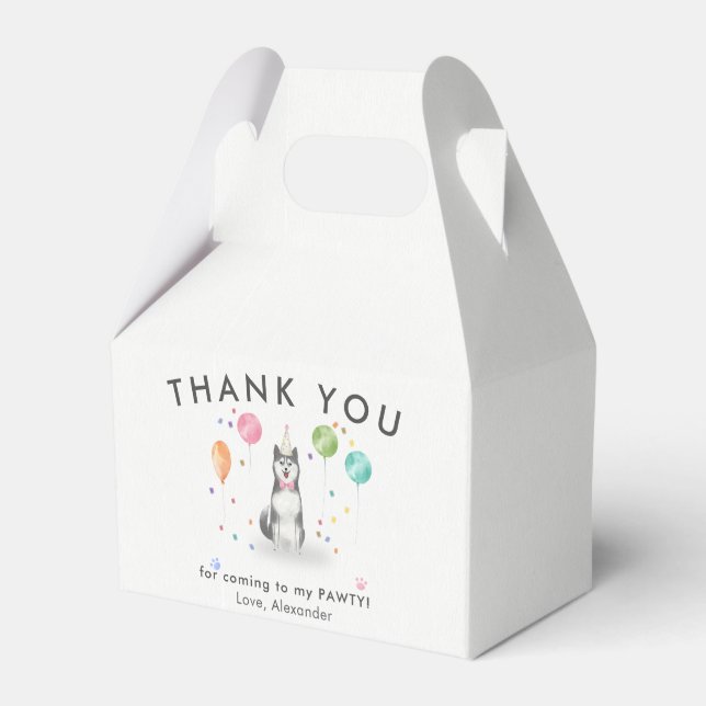 Husky Sibir Pawty Puppy Dog Birthday Thank You  Favour Box (Front Side)
