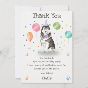 Husky Sibir Puppy Dog Birthday Thank You Card