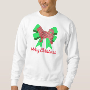 Husky Silhouette Red Dog & Green Bow Christmas Sweatshirt