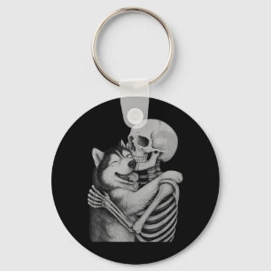 Husky Skeleton Hug Halloween Dog Lover Key Ring