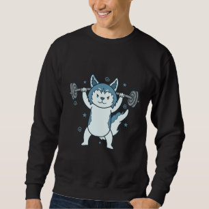 Husky Sled Dog Lifting Weights Snow Sweatshirt