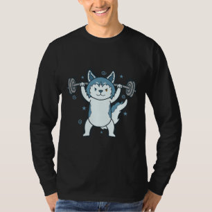 Husky Sled Dog Lifting Weights Snow T-Shirt