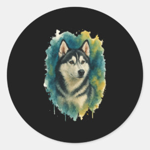 Husky Spirit Watercolor Majesty Classic Round Sticker