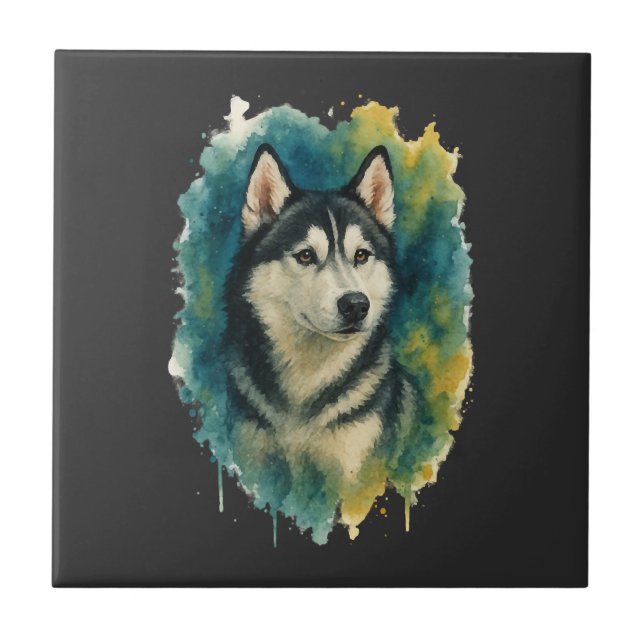 Husky Spirit Watercolor Majesty Tile (Front)