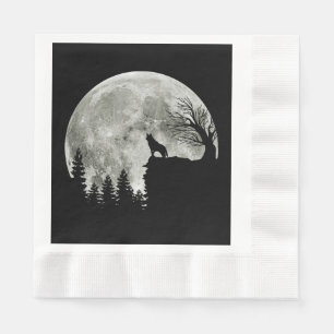 Husky Stand On Mountain Spooky Halloween Moon Napkin