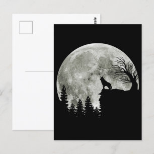 Husky Stand On Mountain Spooky Halloween Moon Postcard
