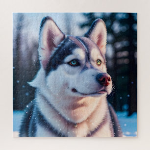 Husky Stares into Winter Jigsaw Puzzle