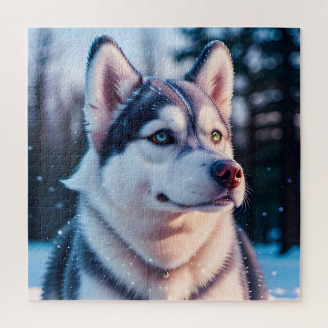 Husky Stares into Winter Jigsaw Puzzle (Vertical)