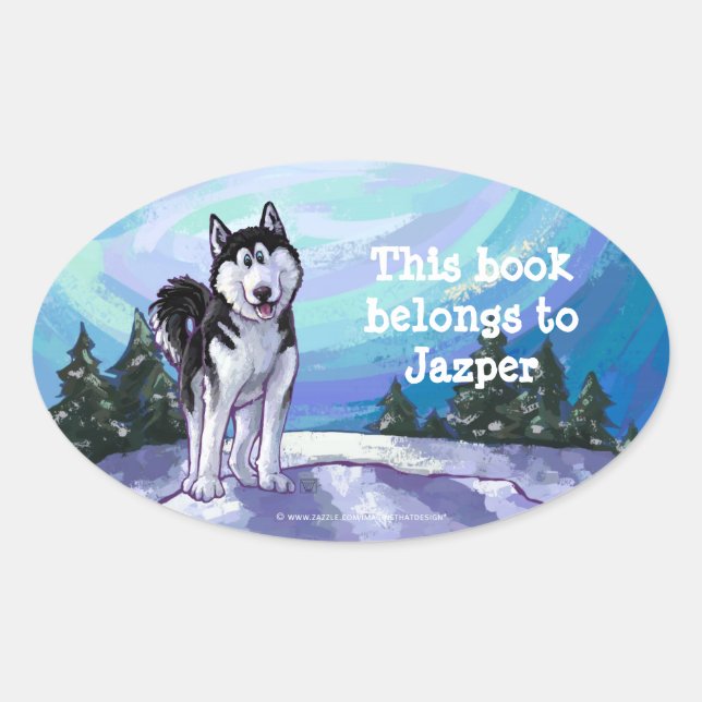 Husky Stationery Oval Sticker (Front)