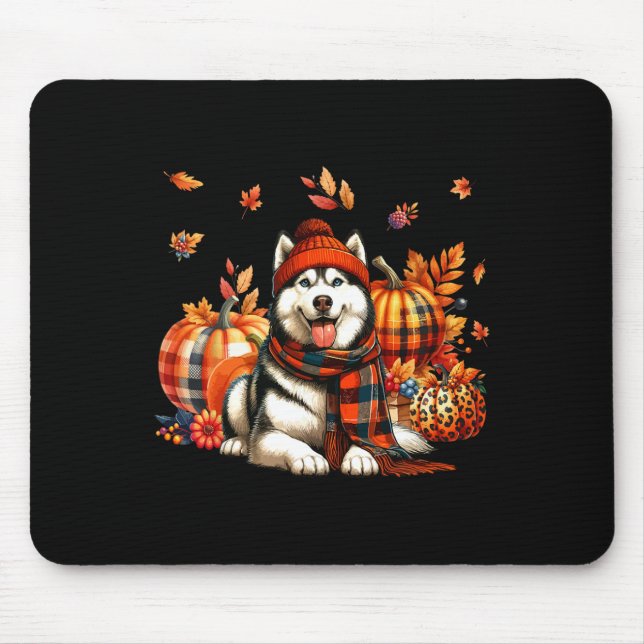 Husky Thanksgiving Leopard Pumpkins Fall Leaves Lo Mouse Mat (Front)