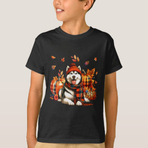 Husky Thanksgiving Leopard Pumpkins Fall Leaves Lo T-Shirt
