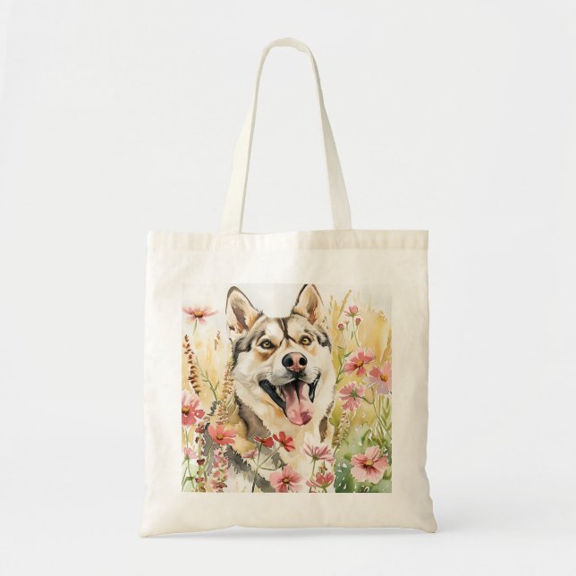 Husky Tote Bag – Watercolor Dog Canvas (Front)